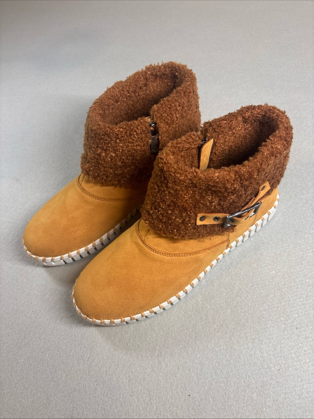 Ilse Jacobsen Chestnut Faux-Shearling Suede Ankle Booties